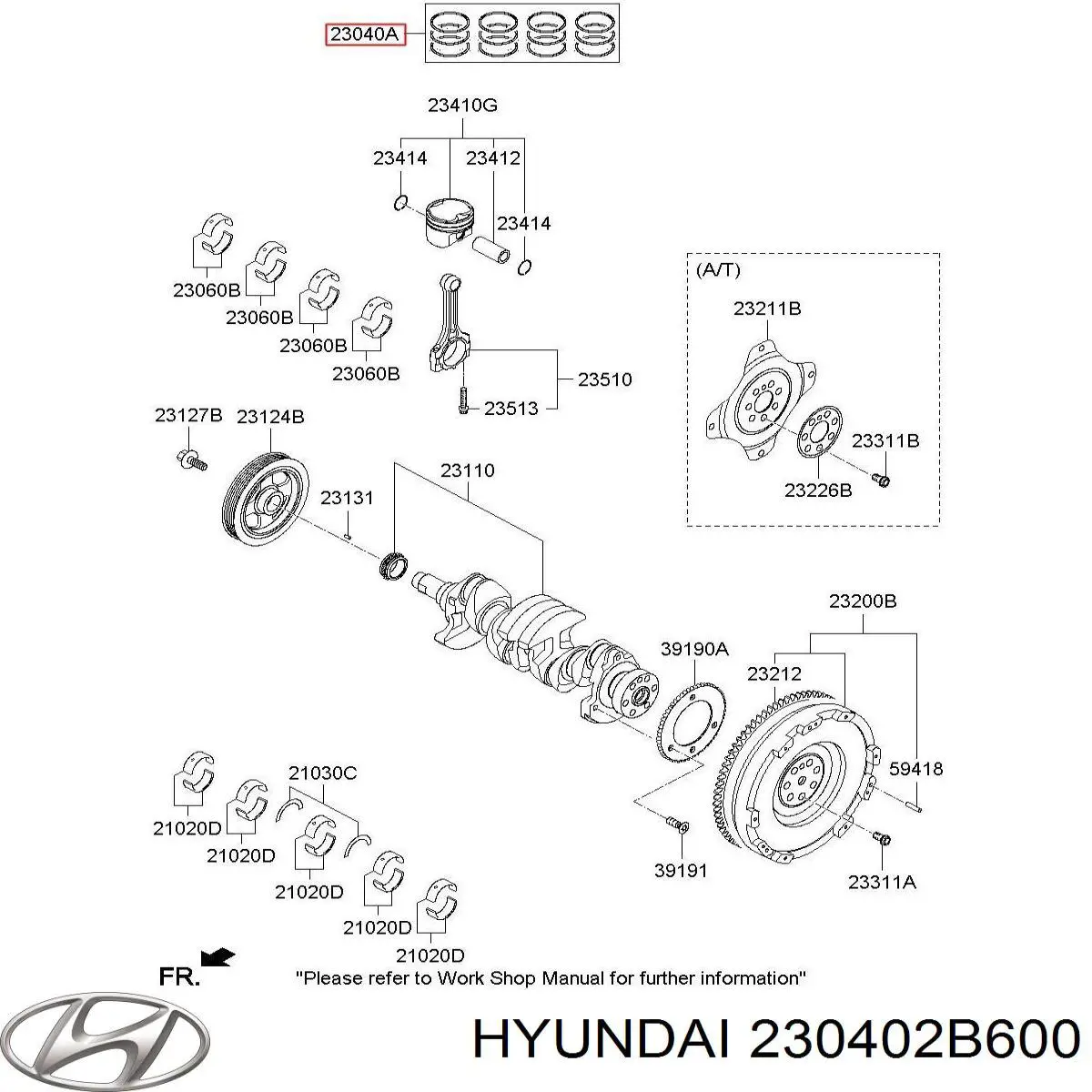 230402B600 Hyundai/Kia Zestaw pierścieni tłokowych do silnika, STD