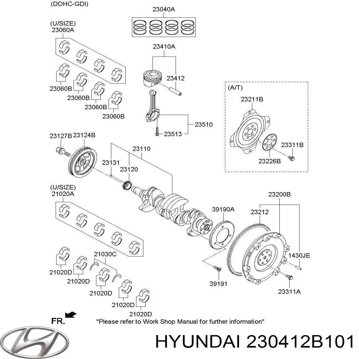 Do koszyka 230412B101 Hyundai/Kia Tłok ze sworzniem bez pierścieni, STD