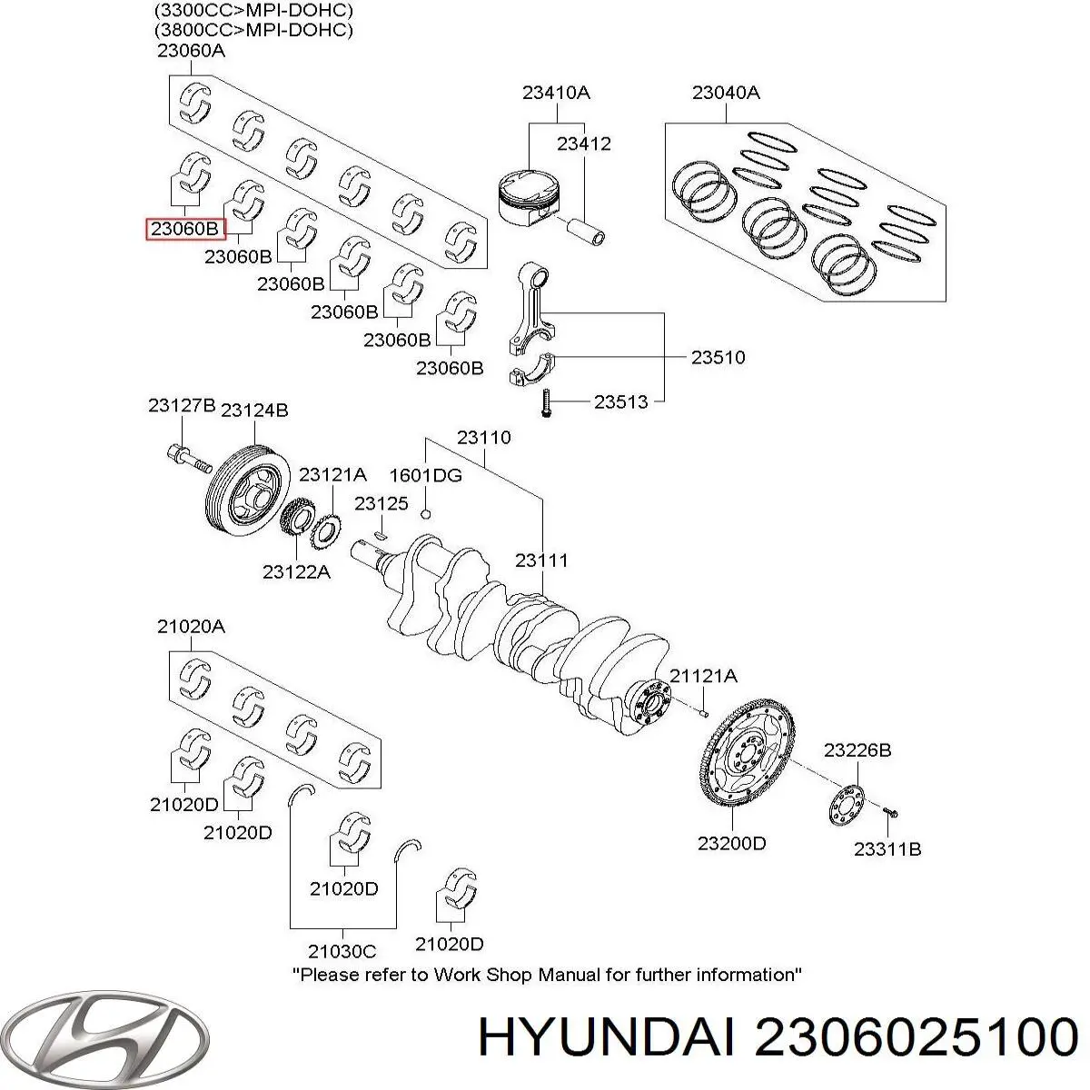 Panewki korbowodowe wału korbowego, zestaw, standardowe (STD) Hyundai/Kia 2306025100 cena, od 5,33 USD