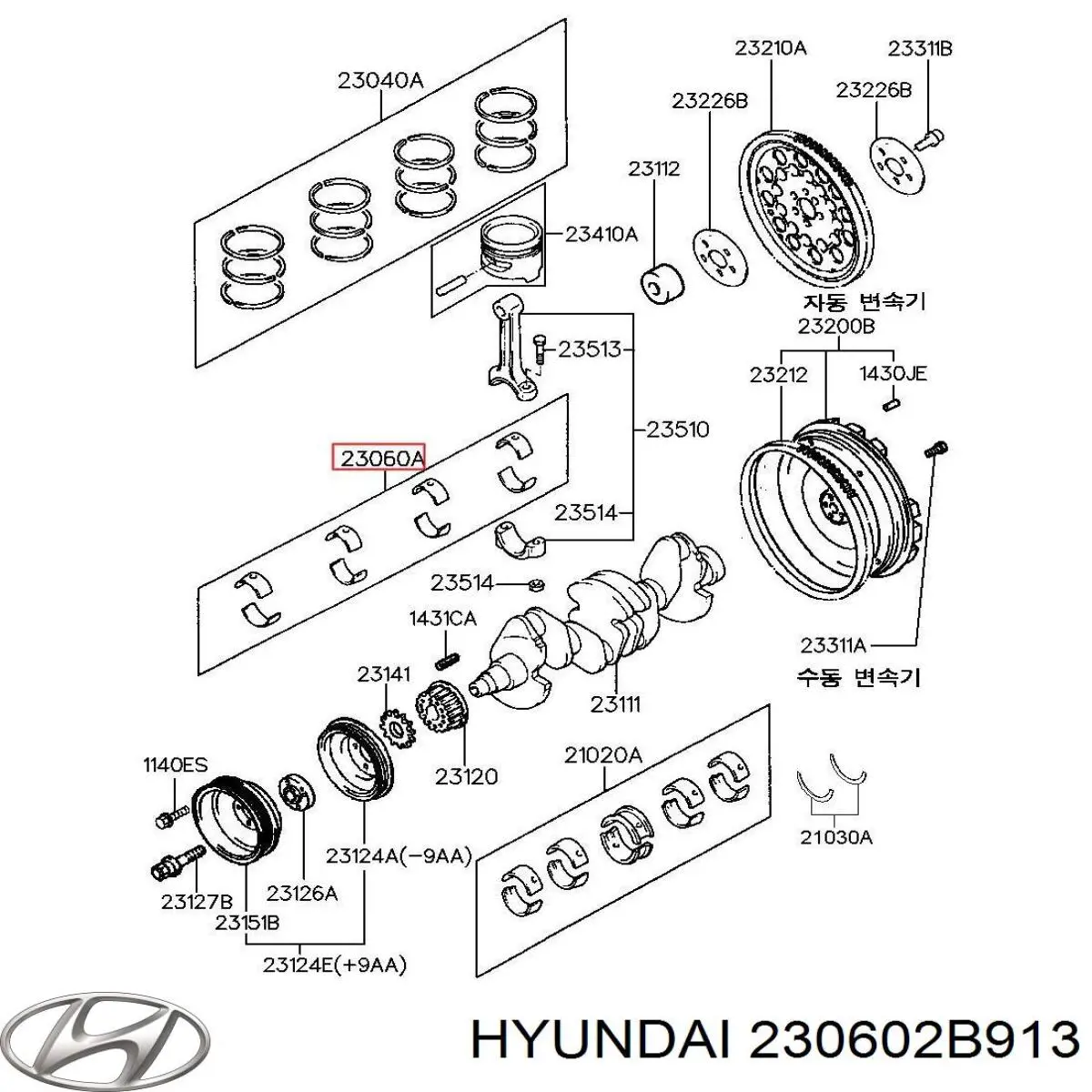 Panewki korbowodowe wału korbowego, zestaw, 1. naprawa (+0,25) Hyundai/Kia 230602B913 cena, od 28,08 USD