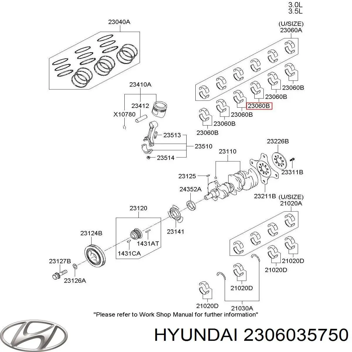 2306035750 Hyundai/Kia Panewki korbowodowe wału korbowego, zestaw, standardowe (STD)