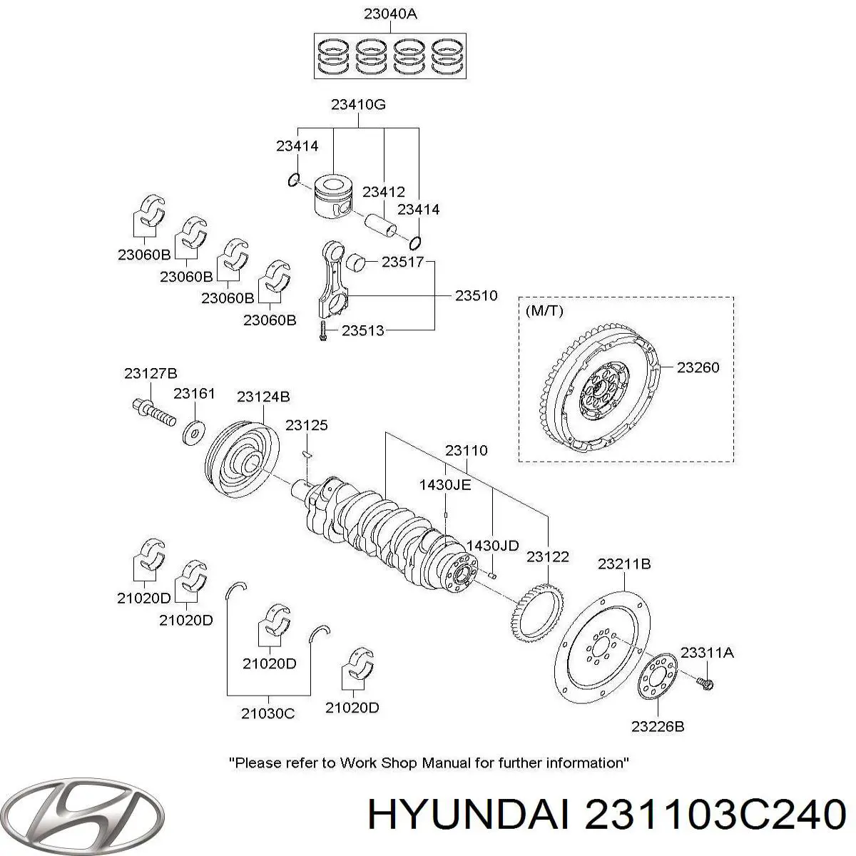 Wał korbowy silnika 231103C240 Hyundai/Kia