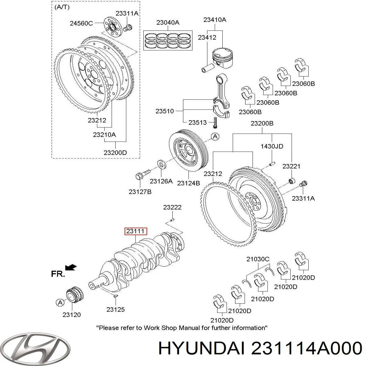 Wał korbowy silnika Hyundai/Kia 231114A000 cena, od 504,06 USD