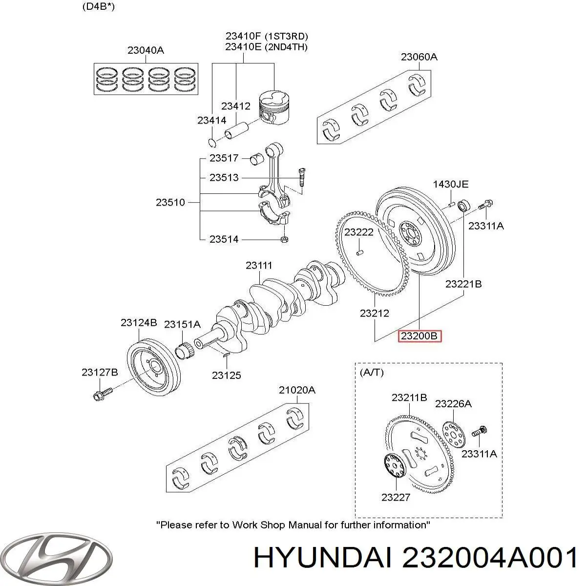Do koszyka 232004A001 Hyundai/Kia Koło zamachowe silnika