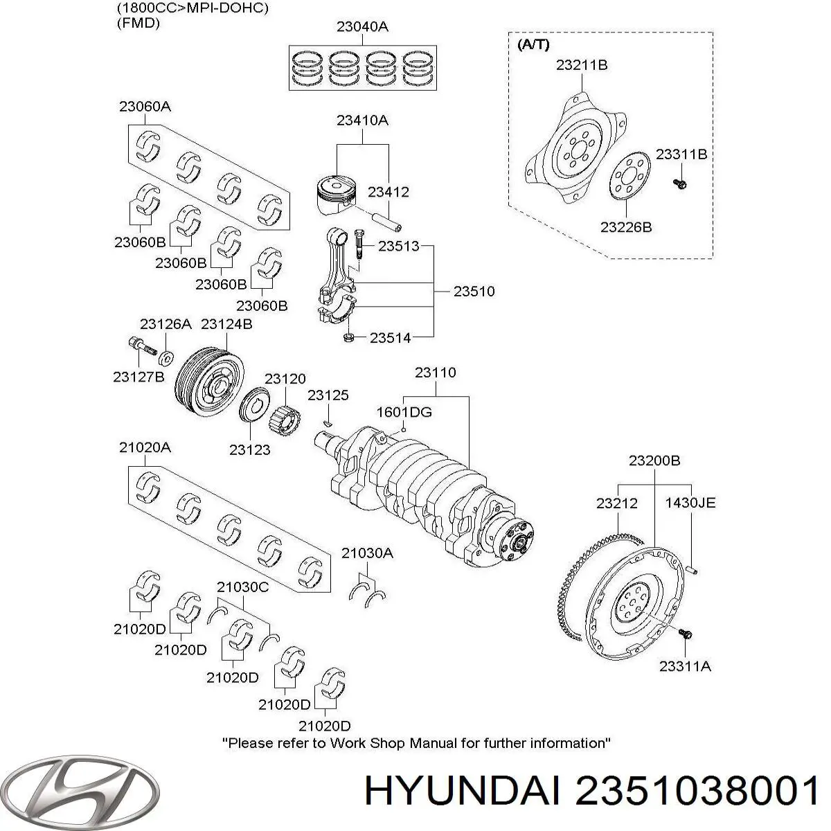 Do koszyka 2351038001 Hyundai/Kia Korbowód tłoka silnika