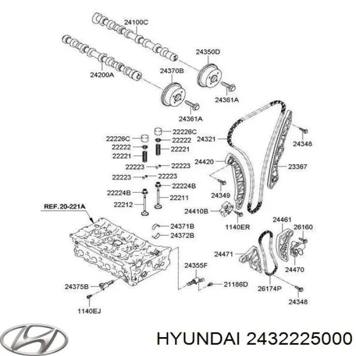 Łańcuch pompy oleju Hyundai/Kia 2432225000 cena, od 22,76 USD