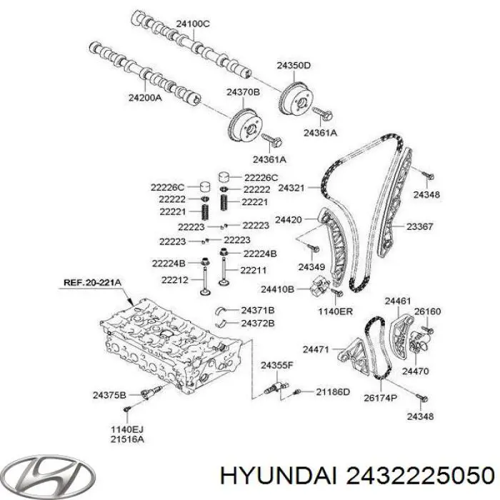 Do koszyka 2432225050 Hyundai/Kia Łańcuch pompy oleju