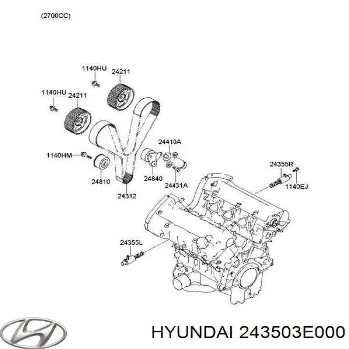 Koło zębate walcowe wału rozrządu silnika, dolotowego (ssącego) Hyundai/Kia 243503E000 cena, od 147,22 USD