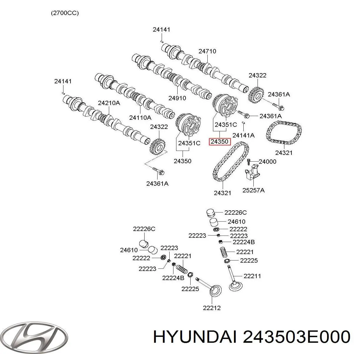 Do koszyka 243503E000 Hyundai/Kia Koło zębate walcowe wału rozrządu silnika, dolotowego (ssącego)
