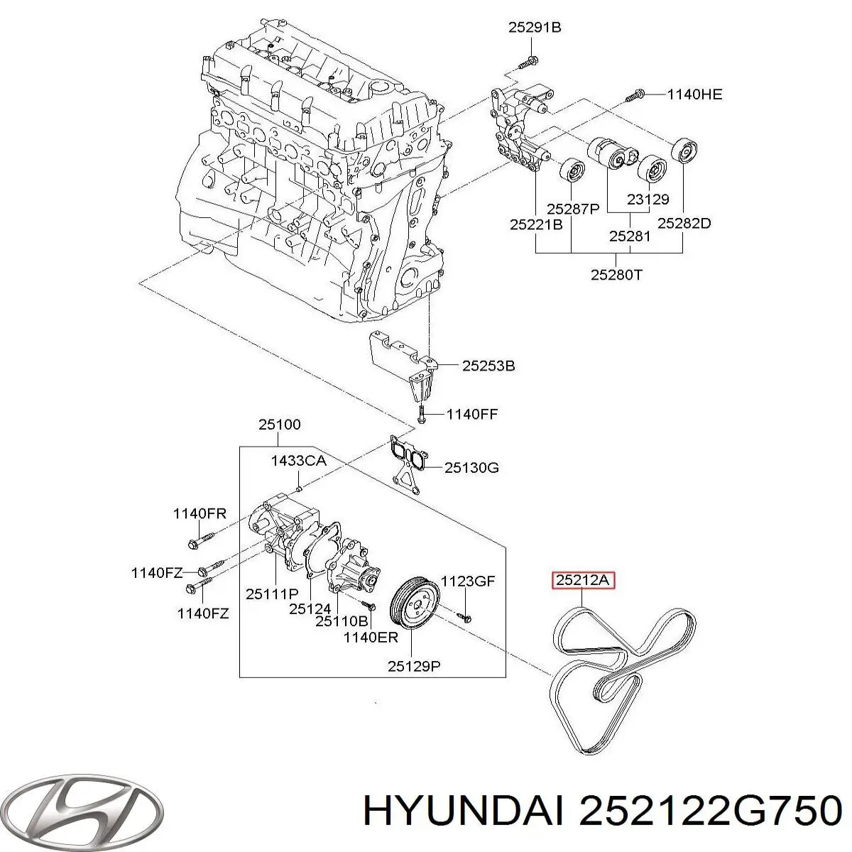 Pas napędowy mechanizmów 252122G750 Hyundai/Kia