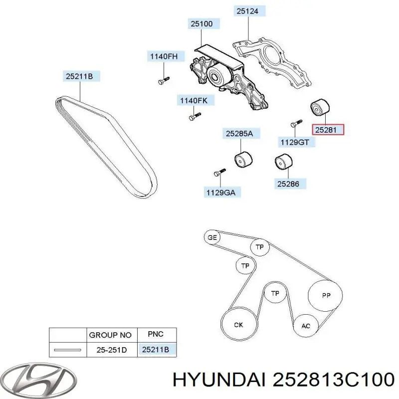 Napinacz paska napędowego Hyundai/Kia 252813C100 cena, od 95,24 USD