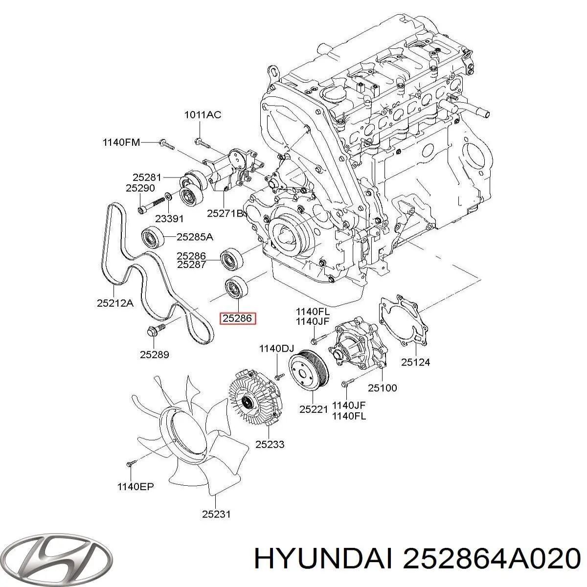 Do koszyka 252864A020 Hyundai/Kia Rolka prowadząca, kierunkowa paska napędowego