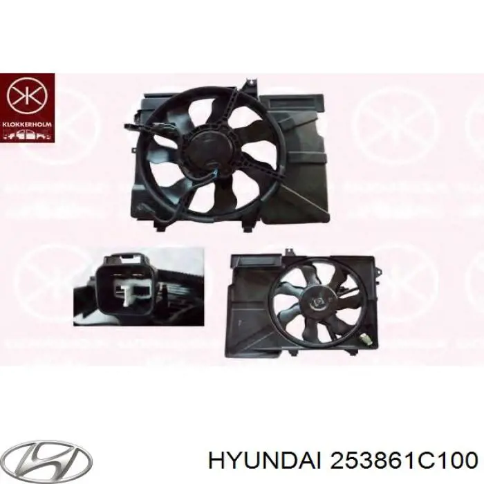 Do koszyka 253861C100 Hyundai/Kia Dyfuzor chłodnicy, w komplecie z silnikiem i wirnikiem