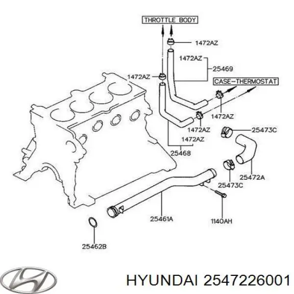 2547226001 Hyundai/Kia Przewód (króciec) układu chłodzenia