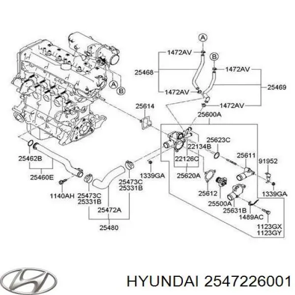Do koszyka 2547226001 Hyundai/Kia Przewód (króciec) układu chłodzenia