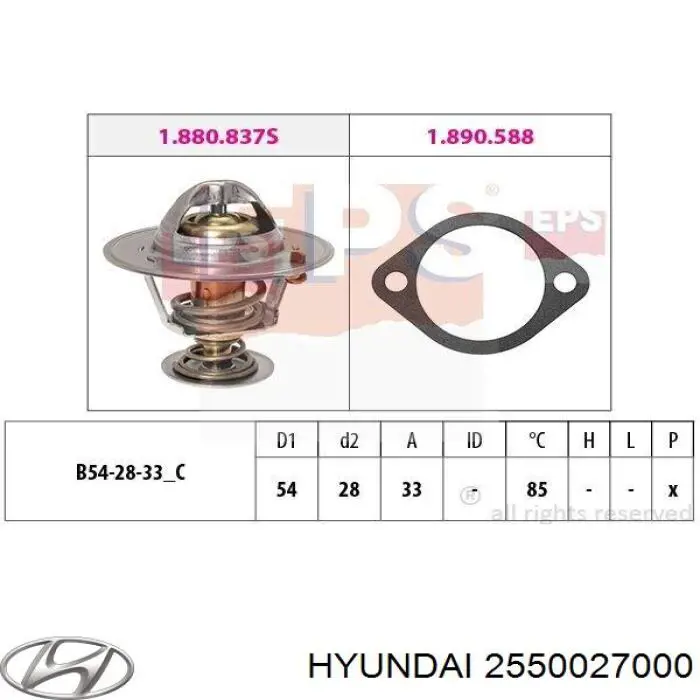 Do koszyka 2550027000 Hyundai/Kia Termostat