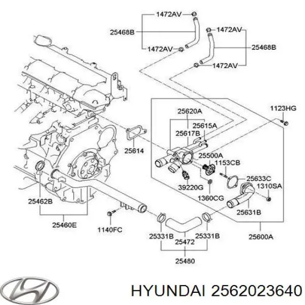 Do koszyka 2562023640 Hyundai/Kia Obudowa termostatu