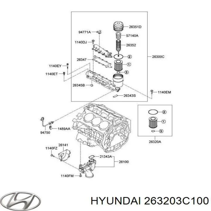 263203C100 Hyundai/Kia filtr oleju