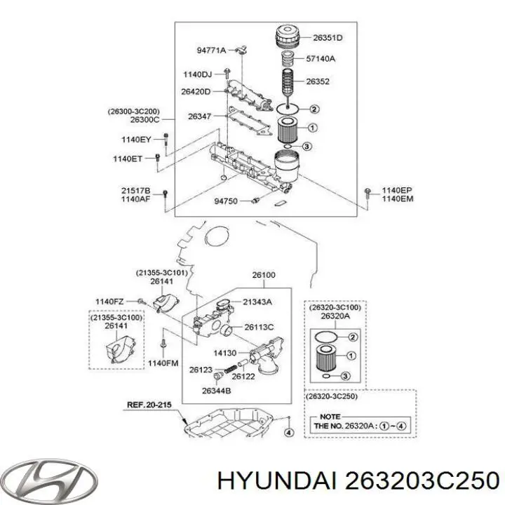 Do koszyka 263203C250 Hyundai/Kia Filtr oleju