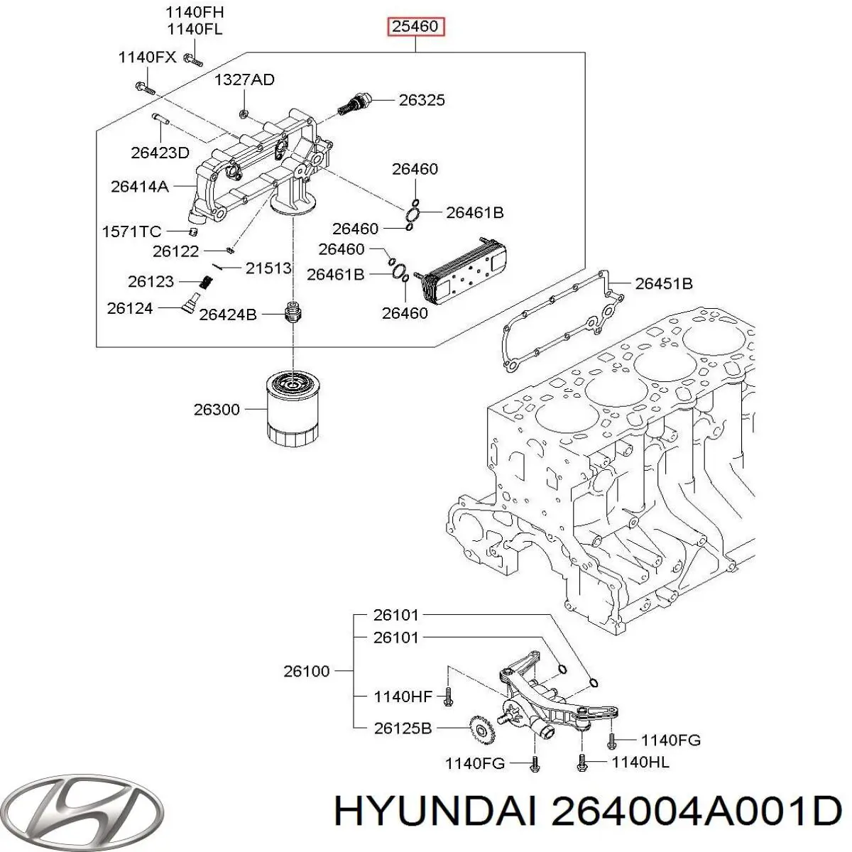 Chłodnica oleju, pod filtrem Hyundai/Kia 264004A001D cena, od 943,47 USD