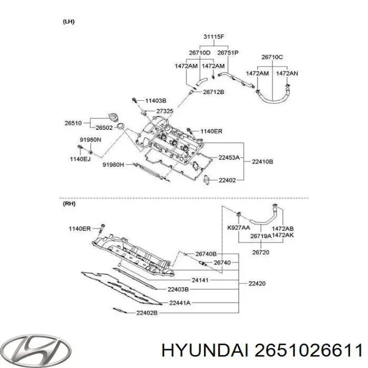 Korek wlewu oleju Hyundai/Kia 2651026611 cena, od 3,14 USD