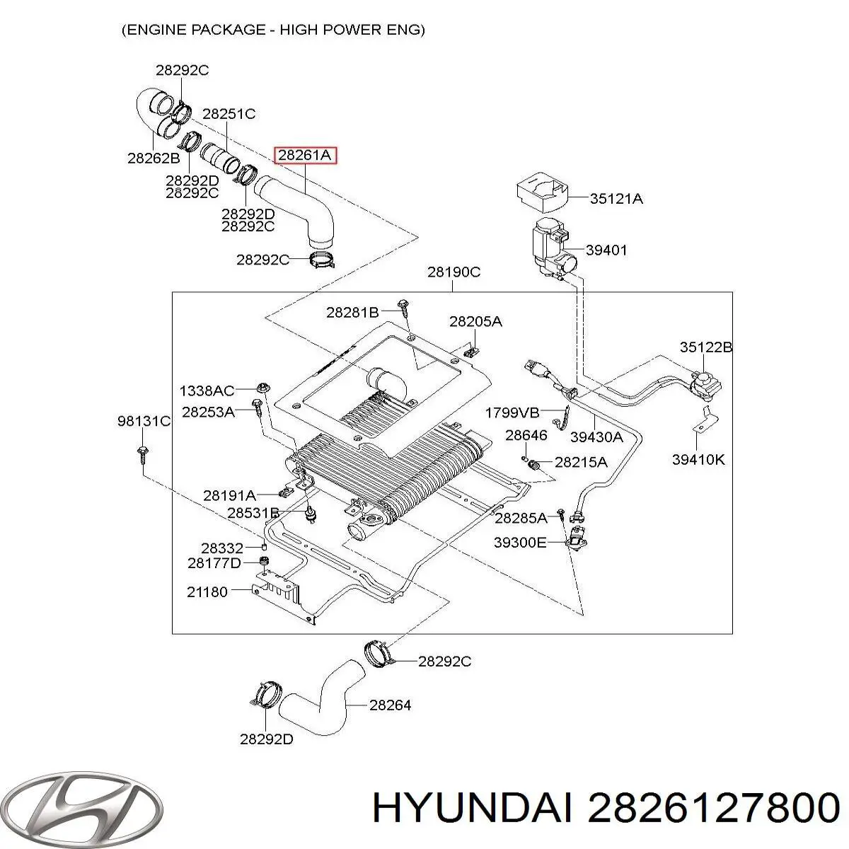 Do koszyka 2826127800 Hyundai/Kia Króciec powietrza, wylot z turbiny (doładowanie)