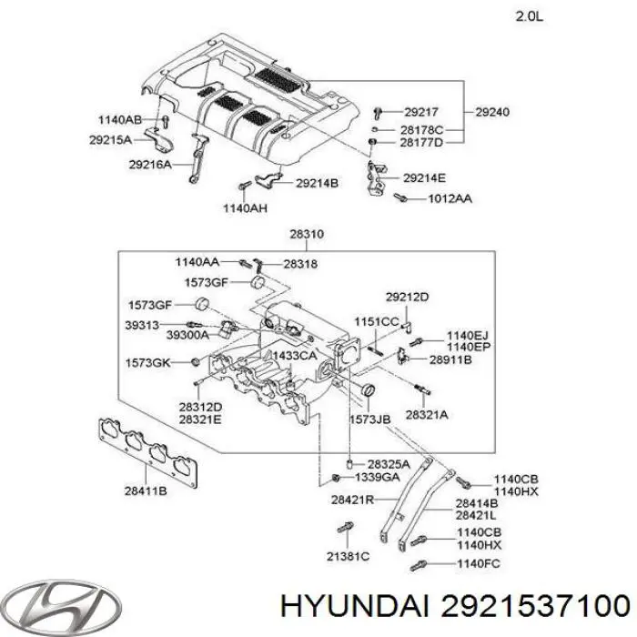 Uszczelka kolektora ssącego górna Hyundai/Kia 2921537100 cena, od 2,89 USD