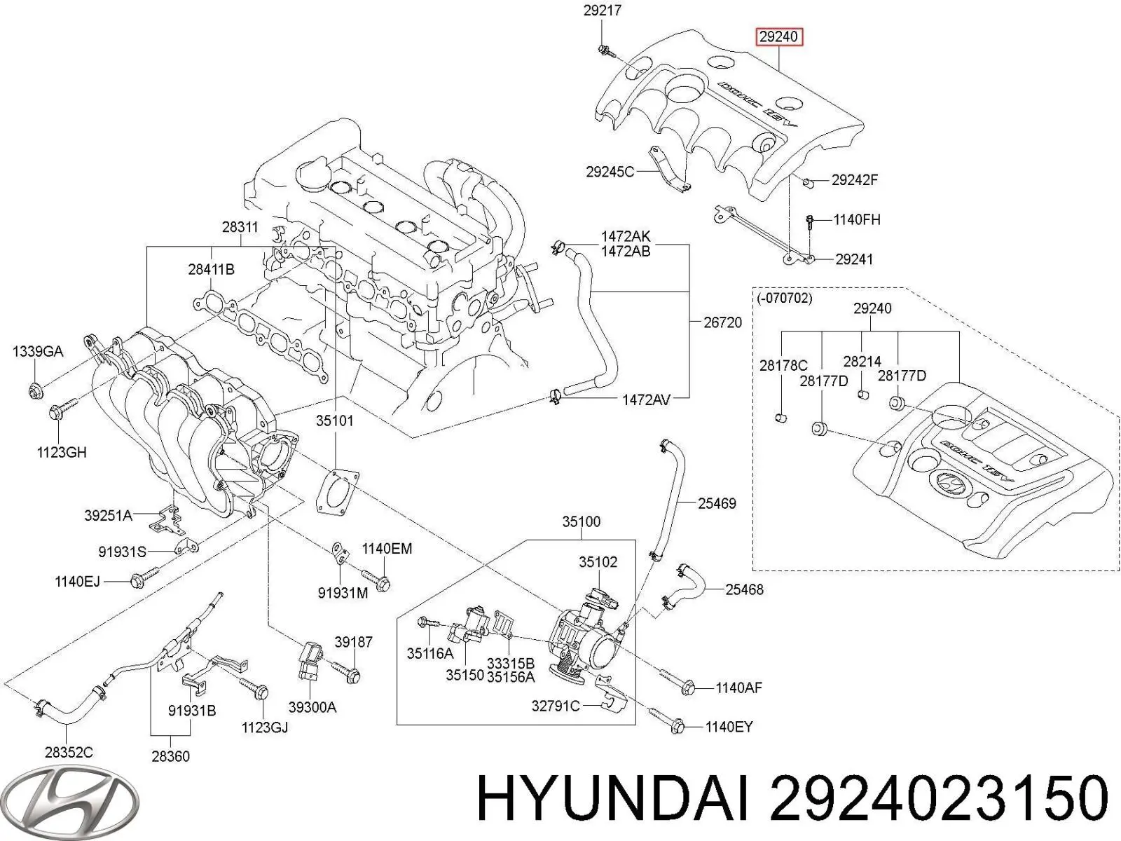 Do koszyka Pokrywa silnika dekoracyjna Hyundai Tucson I JM