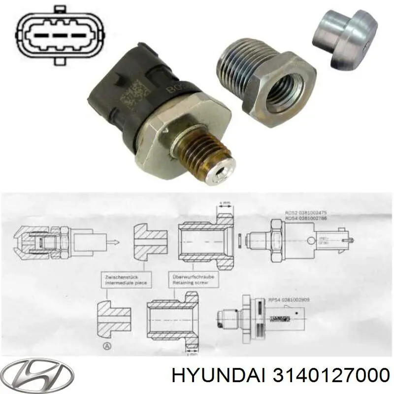 Czujnik ciśnienia paliwa Hyundai/Kia 3140127000 cena, od 94,11 USD