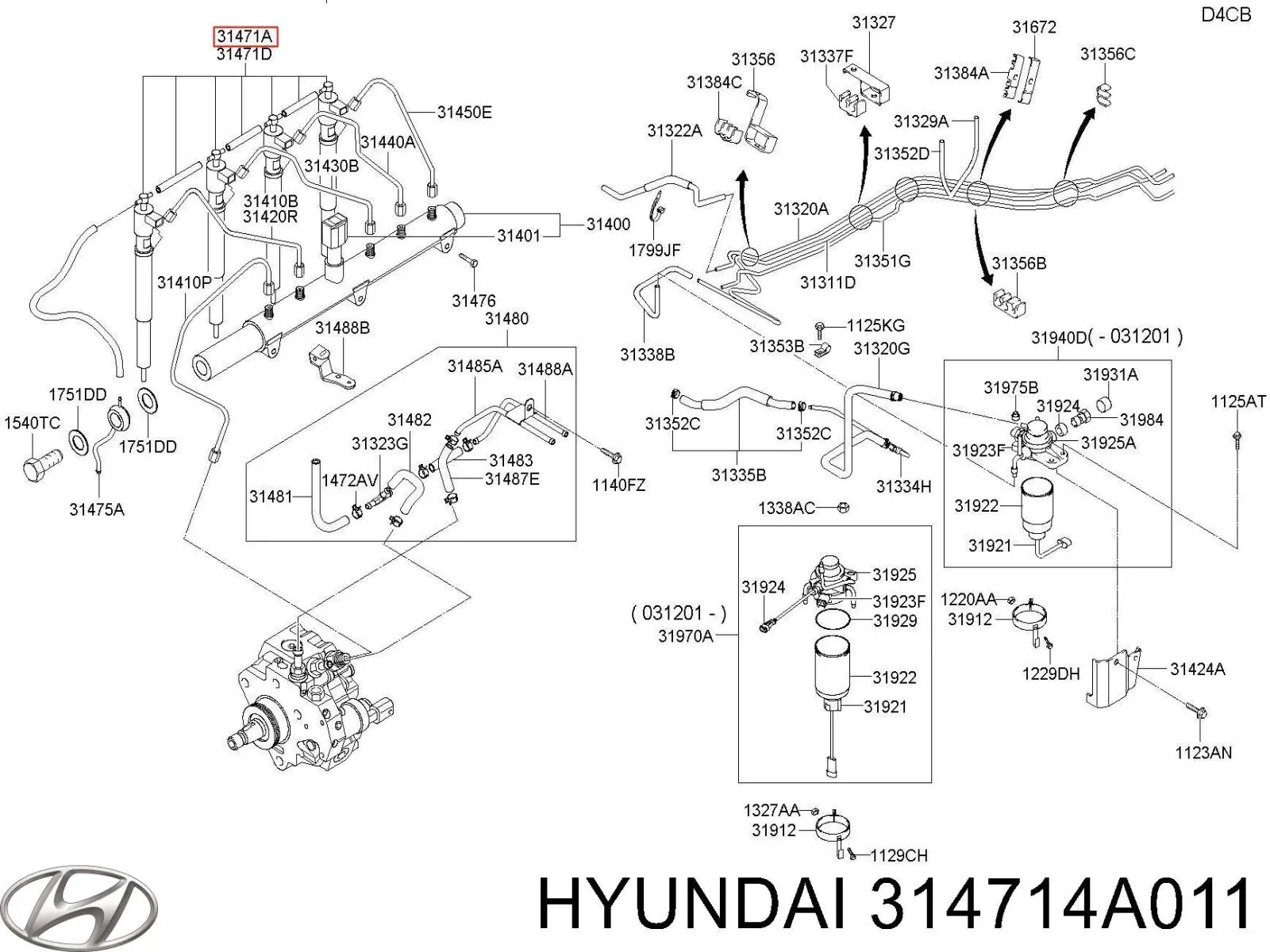 314714A011 Hyundai/Kia Rurka paliwa, zwrotna od wtryskiwaczy