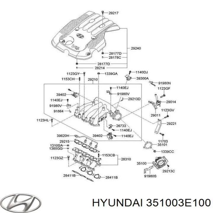 Przepustnica, komplet Hyundai/Kia 351003E100 cena, od 356,70 USD