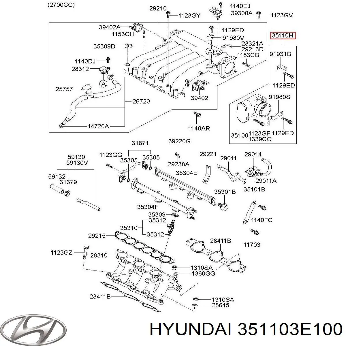 Do koszyka 351103E100 Hyundai/Kia Przepustnica, komplet