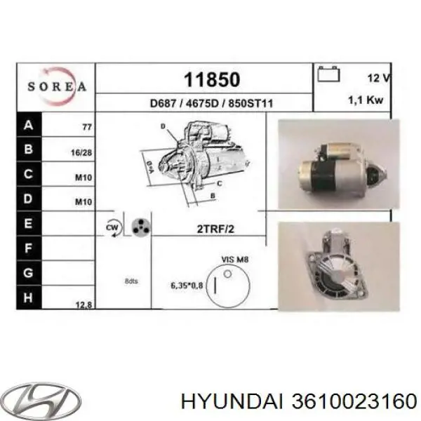 Do koszyka 3610023160 Hyundai/Kia Rozrusznik
