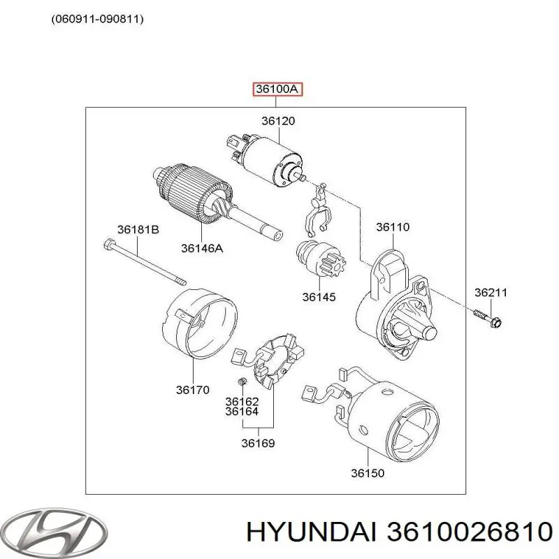 Rozrusznik 3610026810 Hyundai/Kia