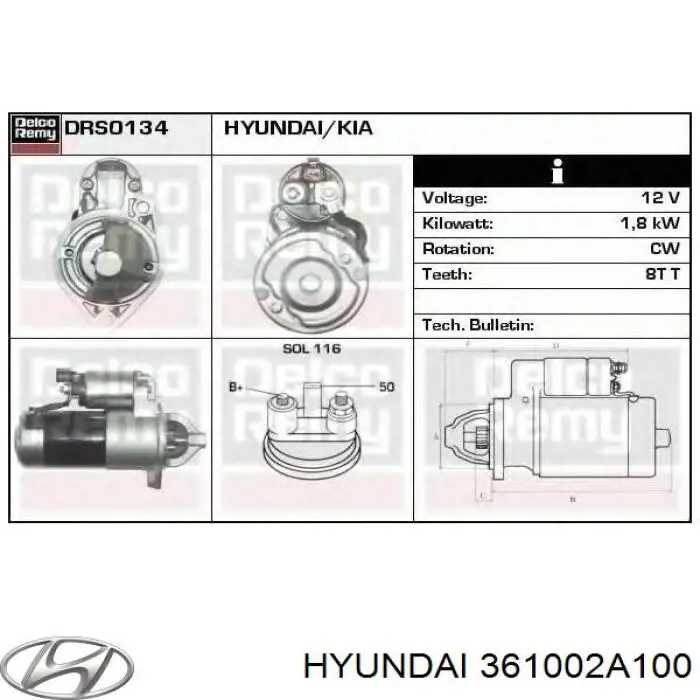 361002A100 Hyundai/Kia Rozrusznik