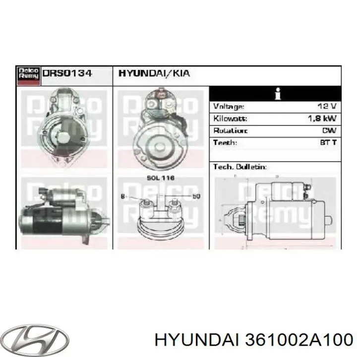 Do koszyka 361002A100 Hyundai/Kia Rozrusznik