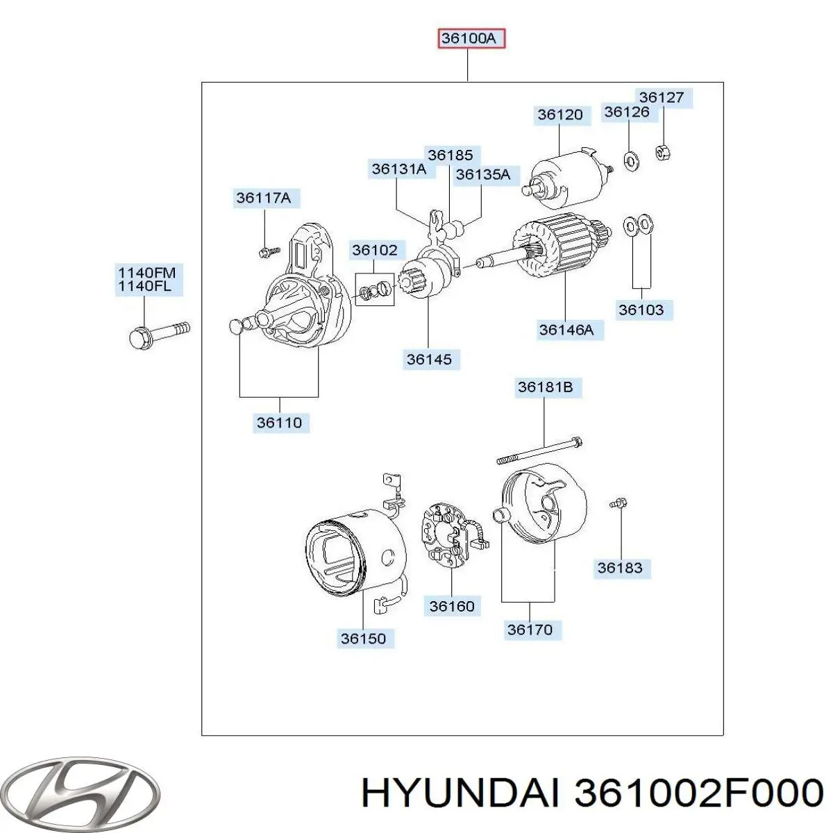Do koszyka 361002F000 Hyundai/Kia Rozrusznik