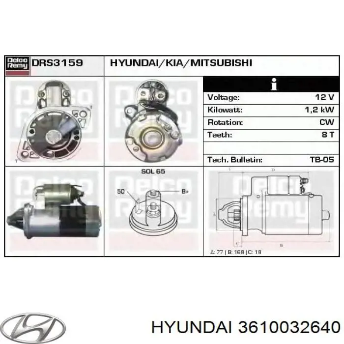 Rozrusznik 3610032640 Hyundai/Kia