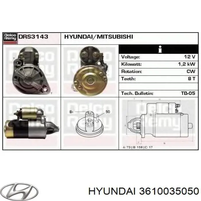 Do koszyka 3610035050 Hyundai/Kia Rozrusznik
