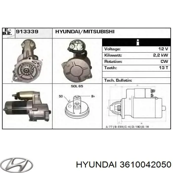 3610042050 Hyundai/Kia rozrusznik