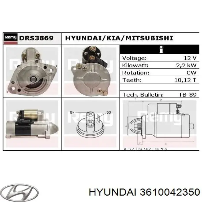 Rozrusznik Hyundai/Kia 3610042350 cena, od 123,07 USD