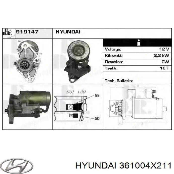 Rozrusznik Hyundai/Kia 361004X211 cena, od 119,18 USD