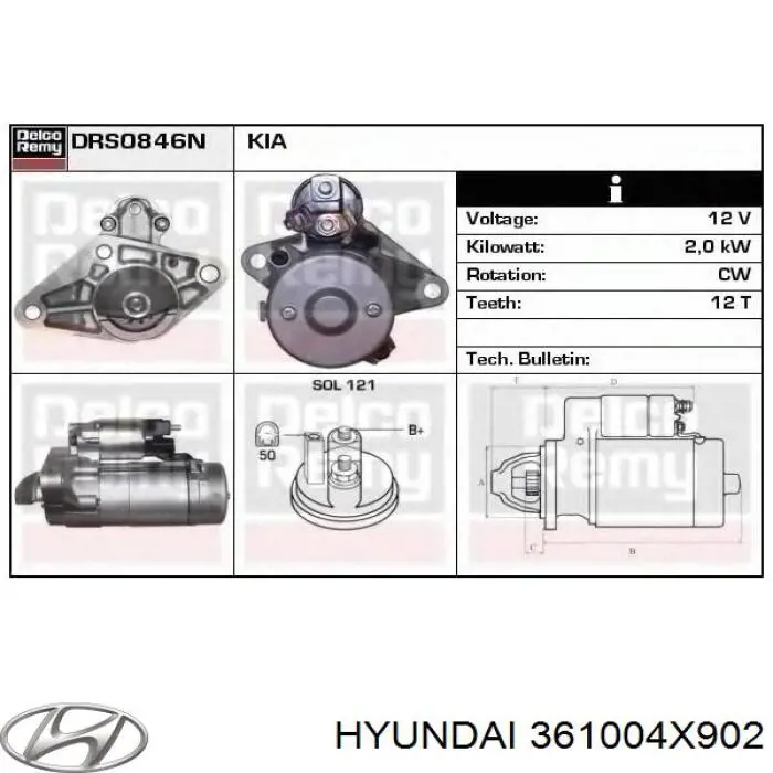 Rozrusznik Hyundai/Kia 361004X902 cena, od 71,51 USD