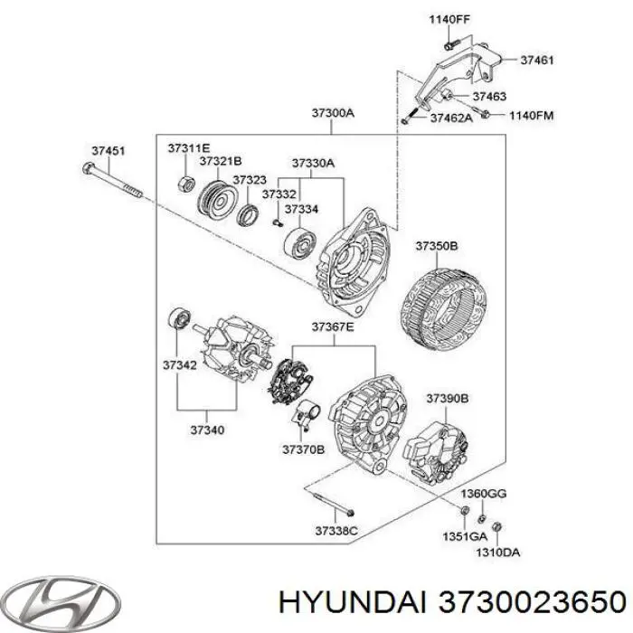 Do koszyka 3730023650 Hyundai/Kia Alternator
