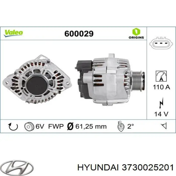Alternator 3730025201 Hyundai/Kia