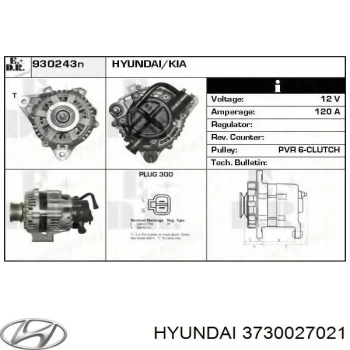 Do koszyka 3730027021 Hyundai/Kia Alternator