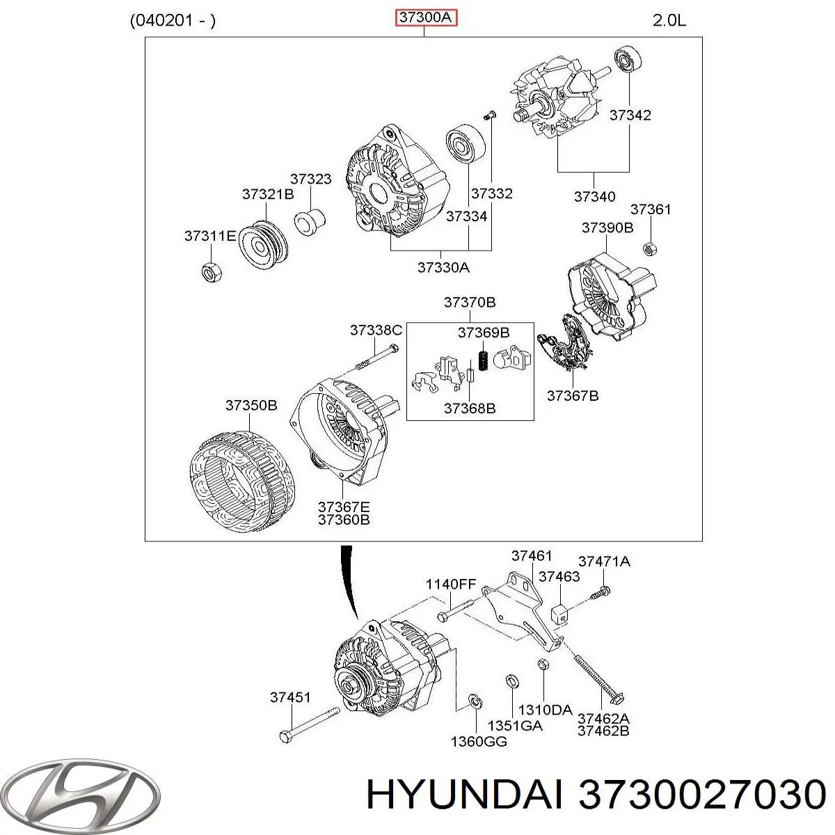 Do koszyka 3730027030 Hyundai/Kia Alternator