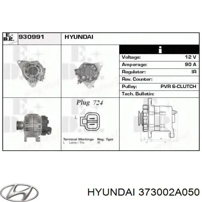 Alternator Hyundai/Kia 373002A050 cena, od 84,42 USD