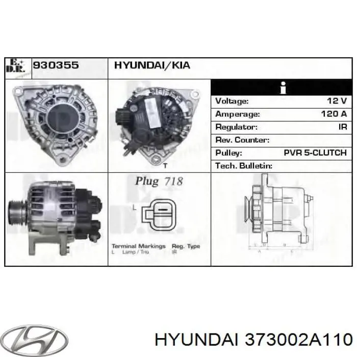 Alternator 373002A110 Hyundai/Kia
