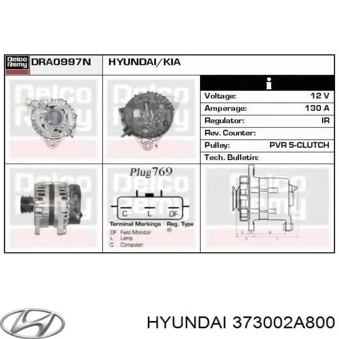 Alternator Hyundai/Kia 373002A800 cena, od 102,26 USD